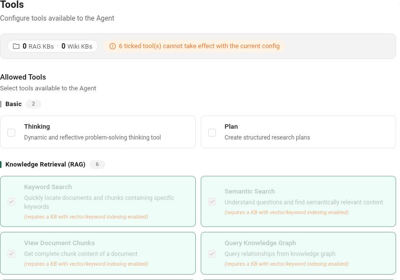 Tab Tools — nhóm Basic và Knowledge Retrieval (RAG)