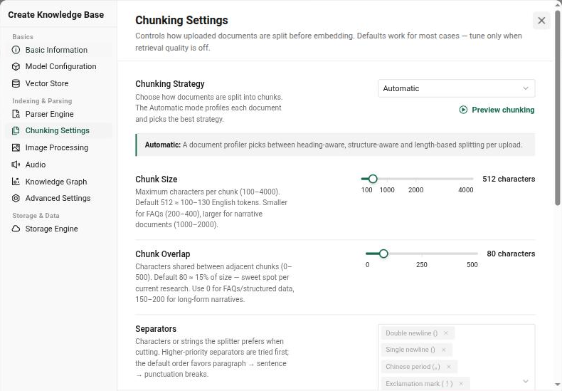 Tab Chunking Settings