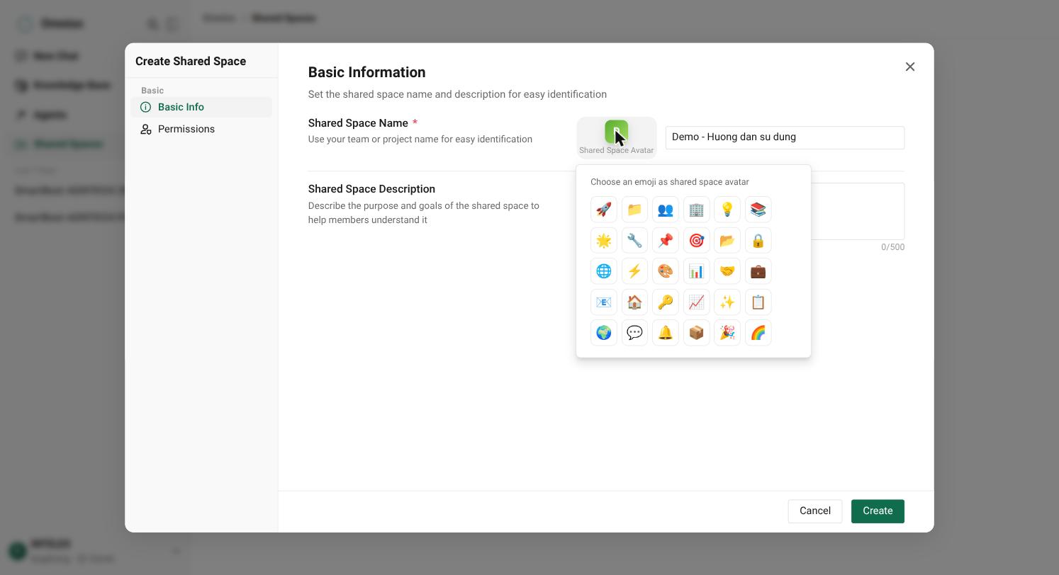Bảng chọn emoji làm avatar cho space
